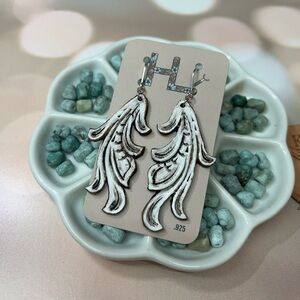 Hand Tooled Leather Earrings White